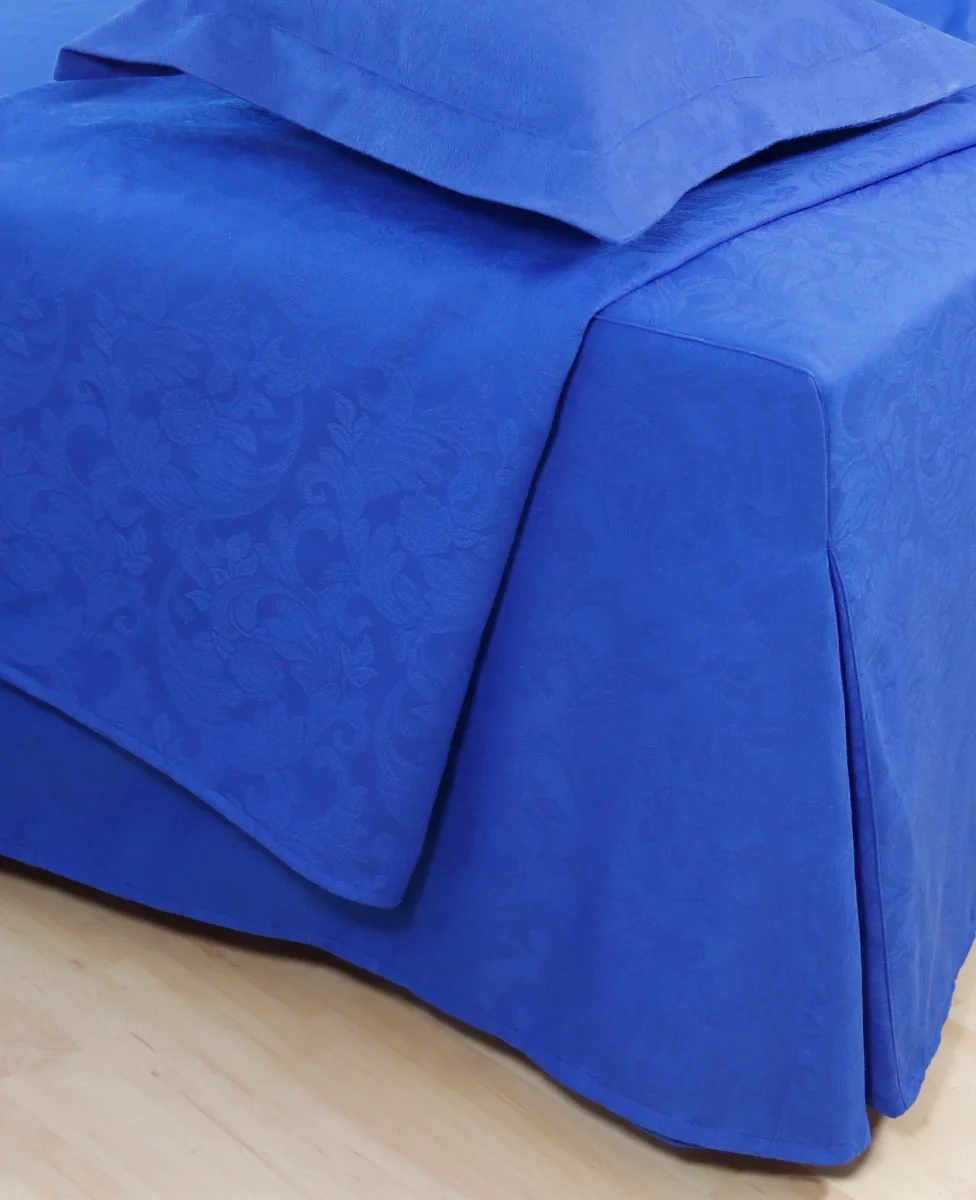 Suorahelmainen helmalakana Jacquard – sininen | Full Moon