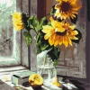 Paint by numbers Bouquet of sunflowers in the window