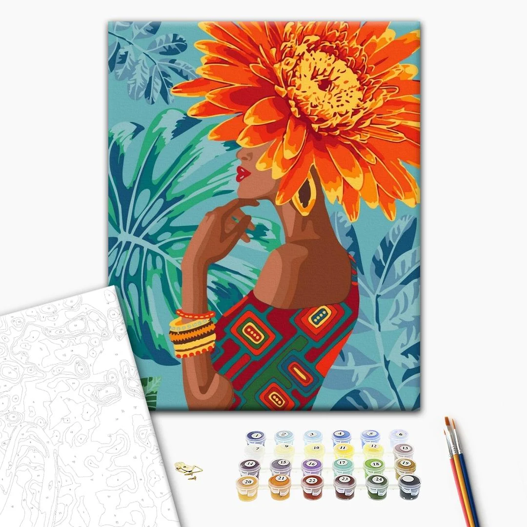 Paint by numbers Girl - tropical flower - Image 3