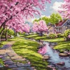 Paint by numbers Sakura near the house